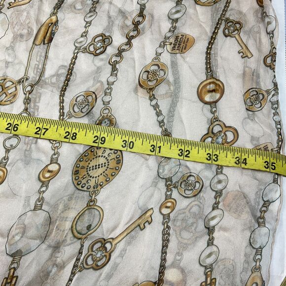 Henri Bendel Silk Scarf Chain Baroque Print Beige Regal Designer Luxe Wrap 86x35 - Picture 4 of 6